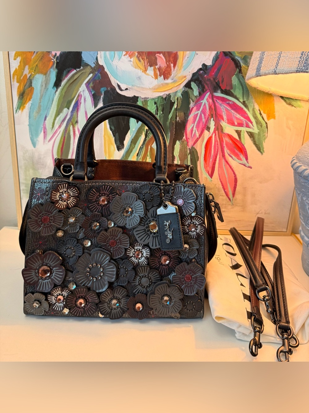 Rare Authentic Collectible Coach Crystal Tea Rose Rogue 25 Bag